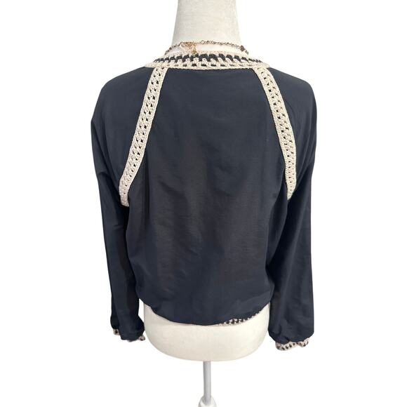 Free People Baseball Bomber Crochet Boho Jacket - Picture 4 of 9